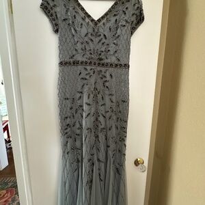 Oleg Cassini Beaded Slate Blue/gray Mother of the Bride Gown – Size 10